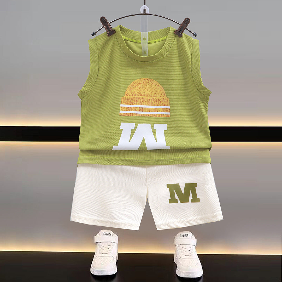 Modern Chic All-Season Minimalist Summer 2-Piece Boys' Pants Suit, Ages 2-9 | Color: Green | Image 1