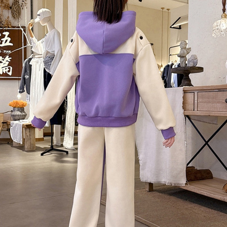 Casual Sporty Autumn 2-Piece Girls' Pants Suit, Ages 4-14 | Color: Purple | Image 3