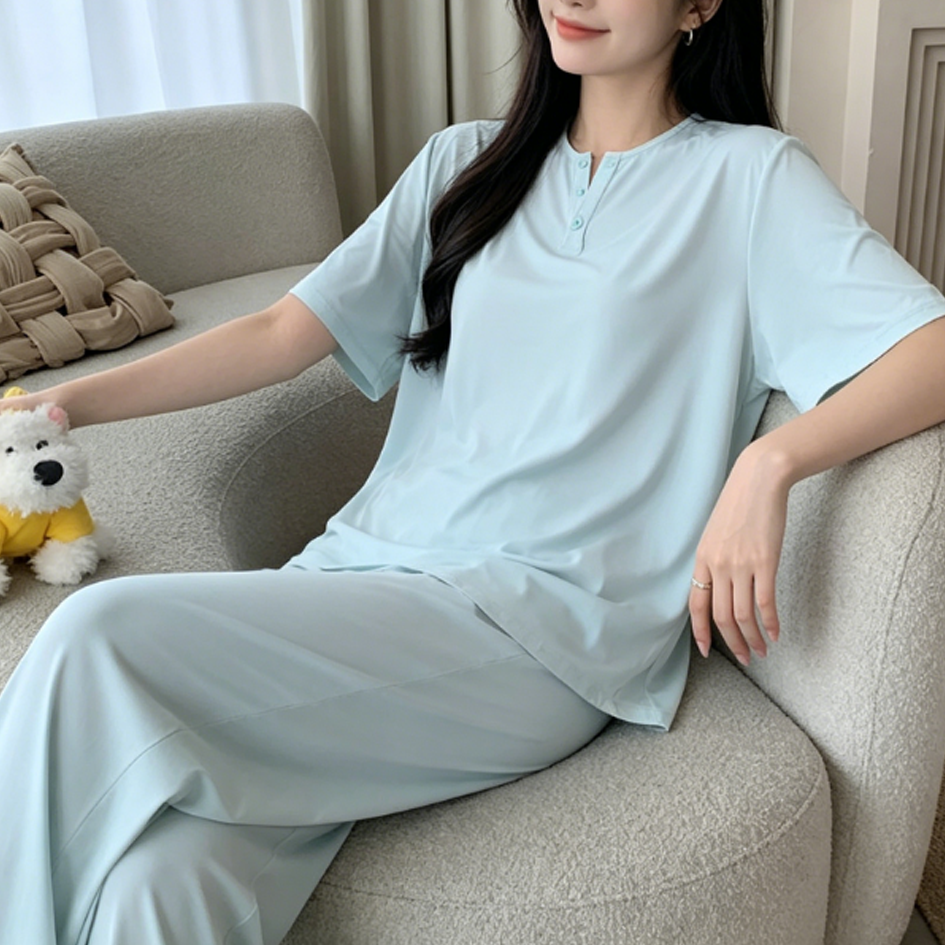 Minimalist Summer 2 Pcs Women 's Short  Sleeve Sleep Set | Color: Style 2 | Image 1