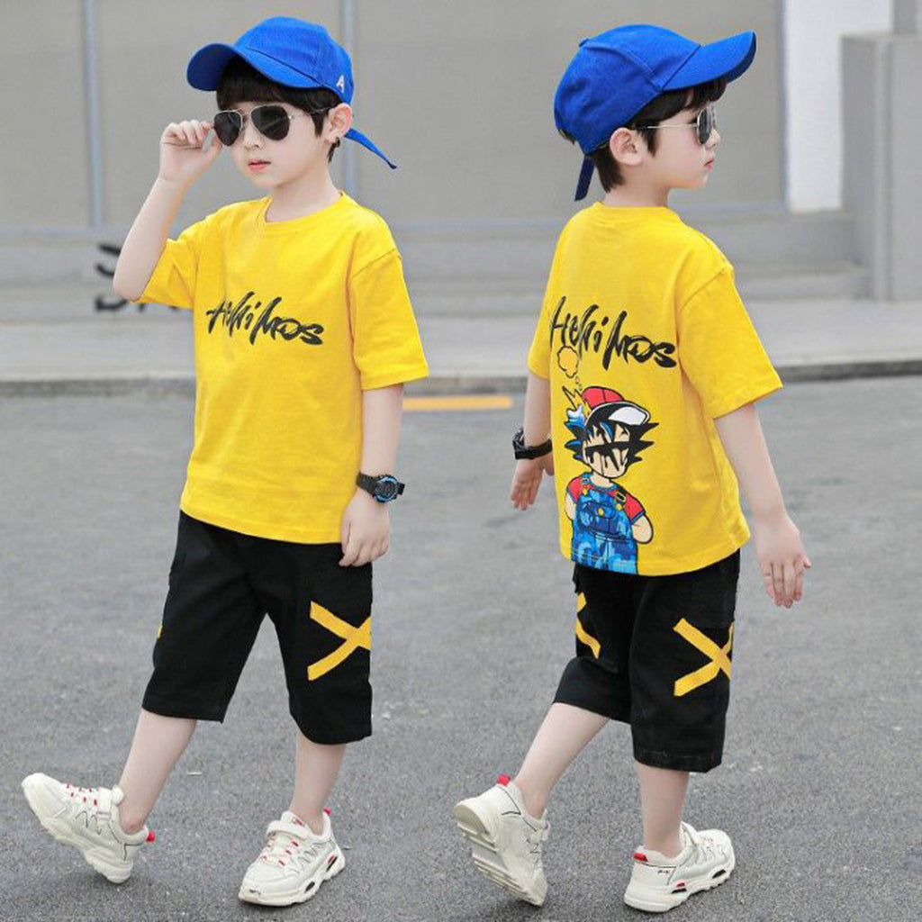 Minimalist Summer 2-Piece Boys' Pants Suit, Ages 4-13 | Color: Yellow | Image 1