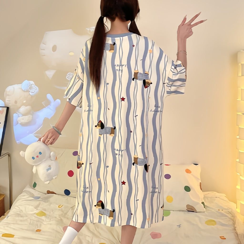 Modern Chic All-Season Sweet Feminine Summer Women 's Short  Sleeve Sleep Dress | Color: Style 5 | Image 2