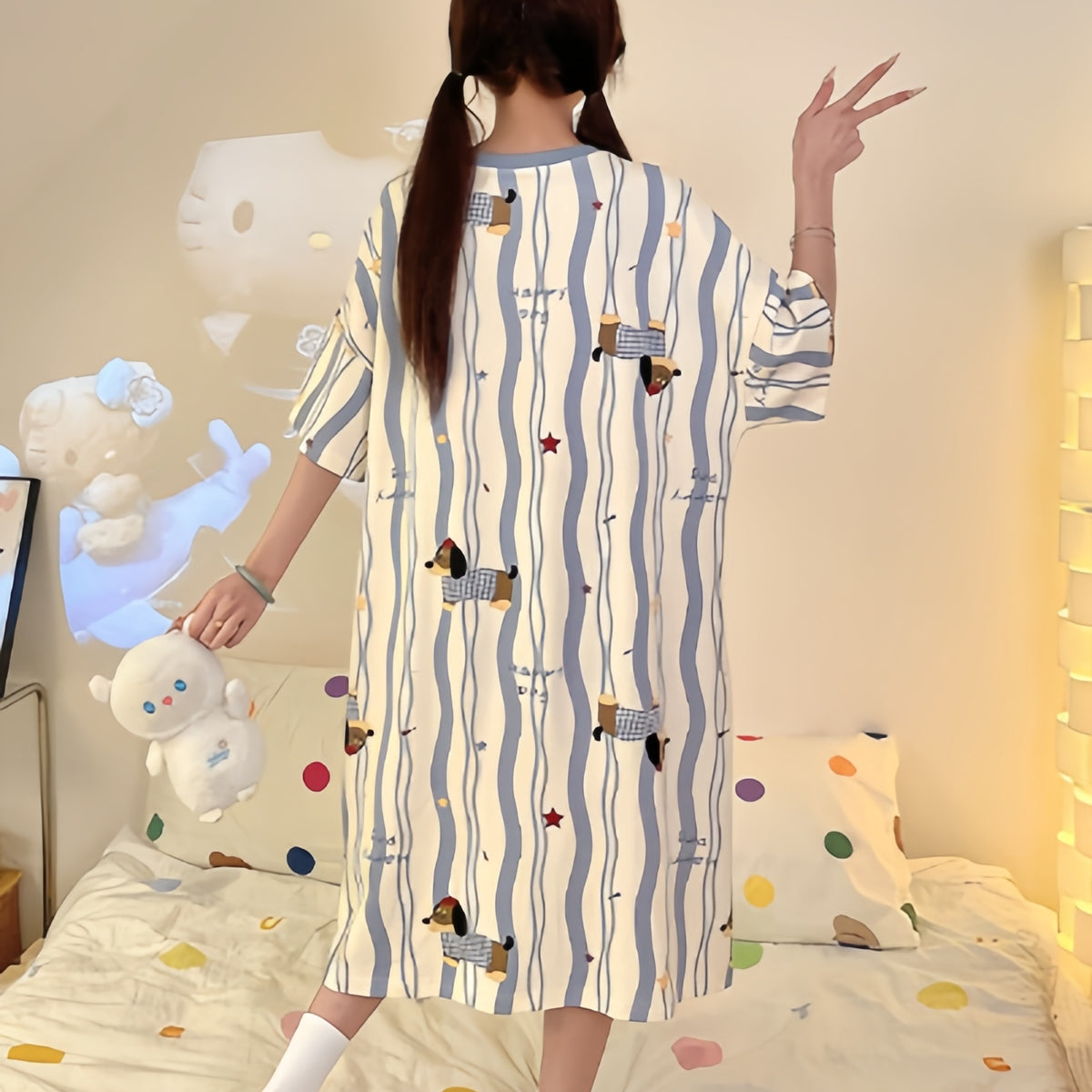 Modern Chic All-Season Sweet Feminine Summer Women 's Short  Sleeve Sleep Dress | Color: Style 5 | Image 2