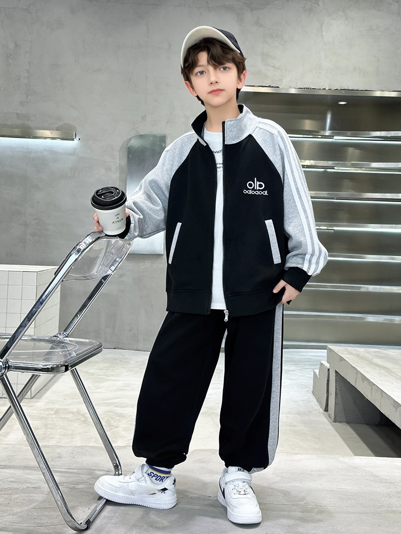Modern Chic All-Season Casual Sporty Autumn 2-Piece Boys' Pants Suit, Ages 4-14 | Color: Black | Image 1