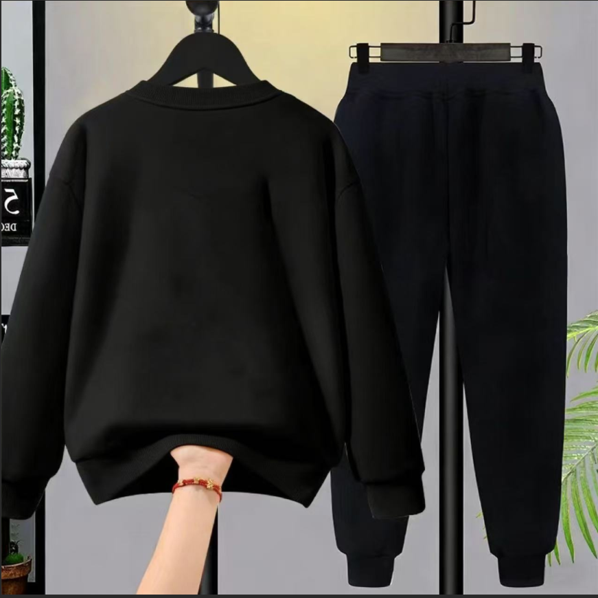 Modern Chic All-Season Casual Sporty Autumn 2-Piece Unisex Kids' Pants Suit, Ages 2-13 | Color: Black | Image 3