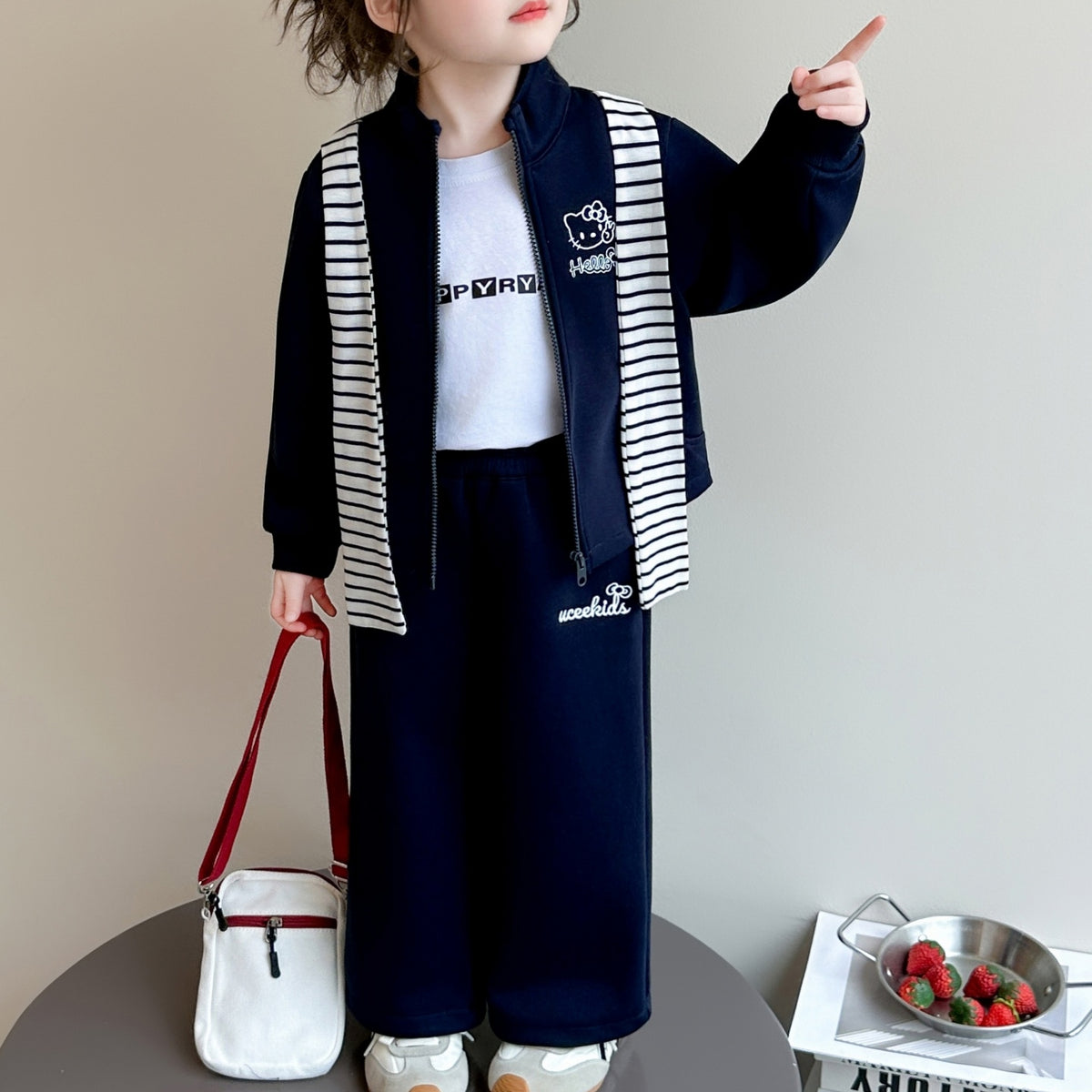 Modern Chic All-Season Casual Sporty Autumn 2-Piece Girls' Pants Suit, Ages 2-9 | Color: Navy | Image 1