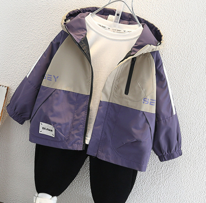 Modern Chic All-Season Trendy Spring Boys' Jacket, Ages 2-11 | Color: Purple | Image 3