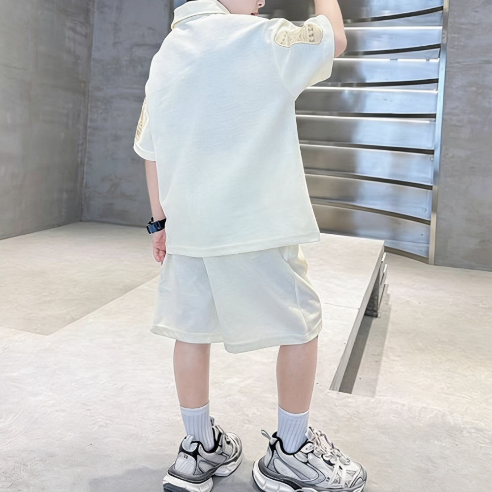 Casual Sporty Summer 2-Piece Boys' Pants Suit, Ages 3-14 | Color: Beige | Image 2