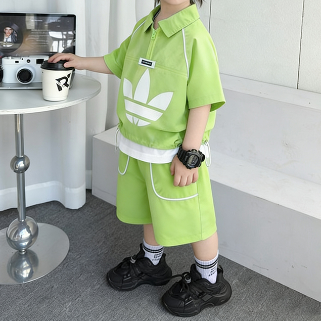 Modern Chic All-Season Casual Sporty Summer 2-Piece Boys' Pants Suit, Ages 2-11 | Color: Green | Image 3