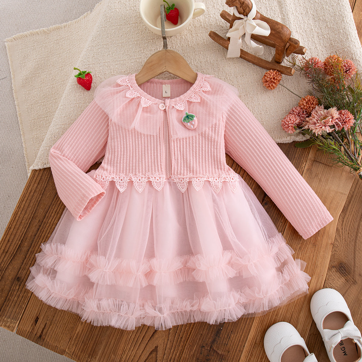 Sweet & Cute Autumn Baby Girls' Dress, Ages 1-24 Months | Color: Pink | Image 1