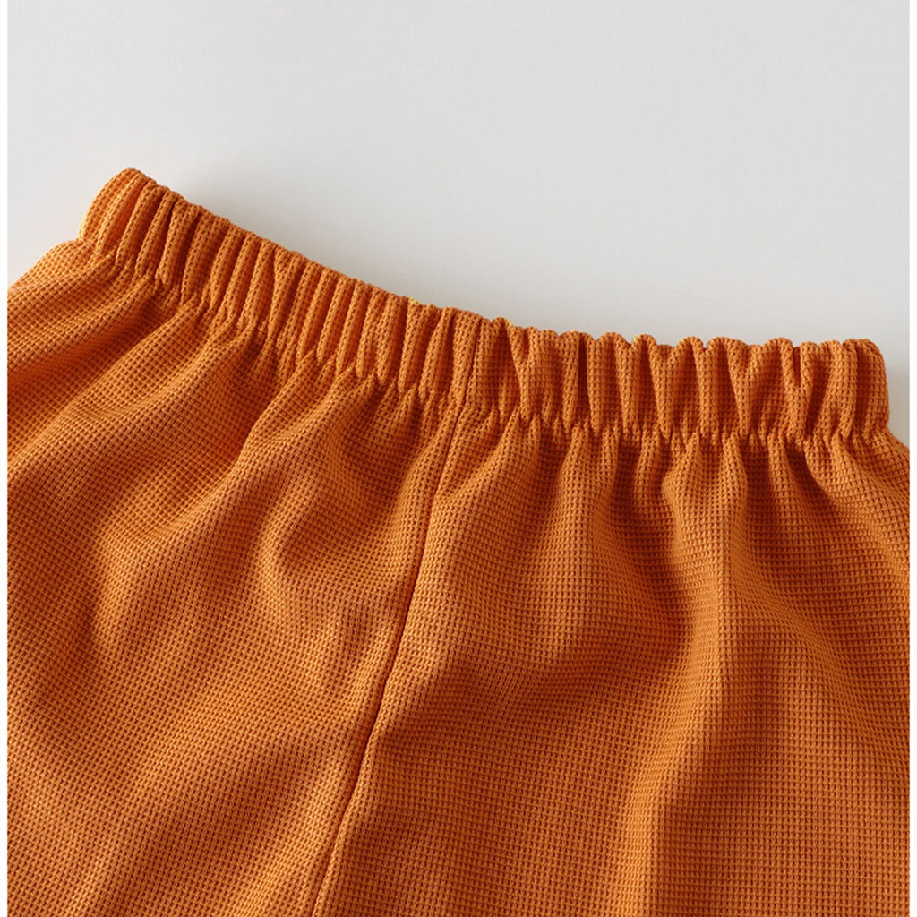 Modern Chic All-Season Minimalist Summer 2-Piece Unisex Kids' Pants Suit, Ages 2-5 | Color: Orange | Image 2