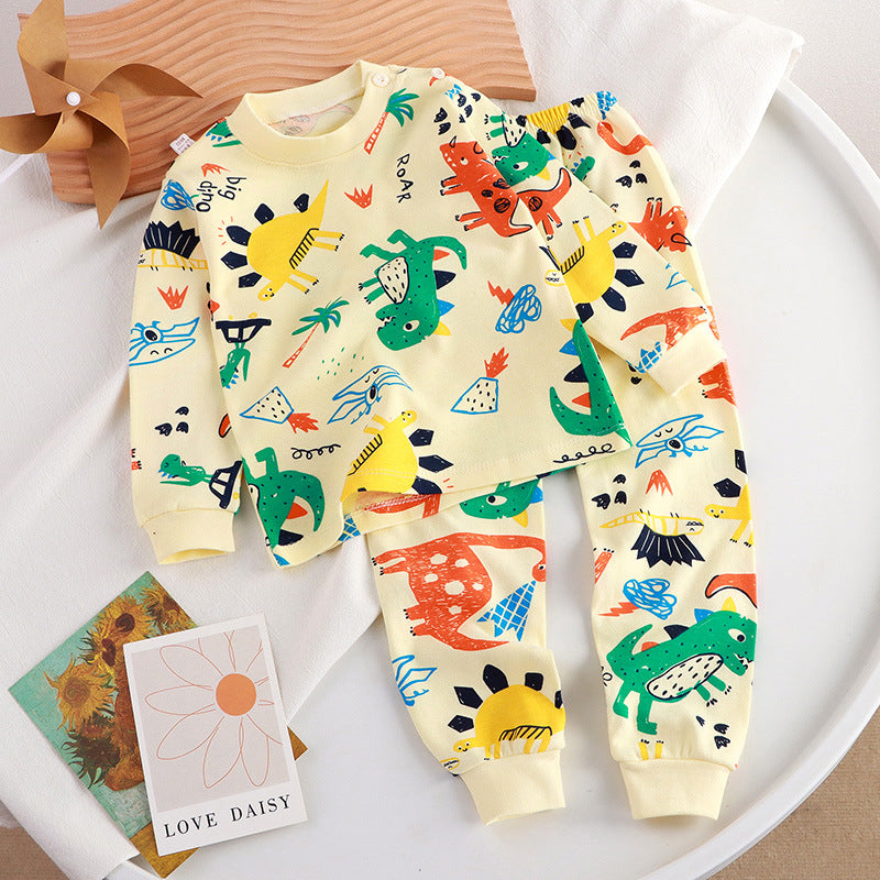 Minimalist Autumn 2-Piece Unisex Kids' Pajama Set, Ages 2-9 | Color: Beige | Image 1