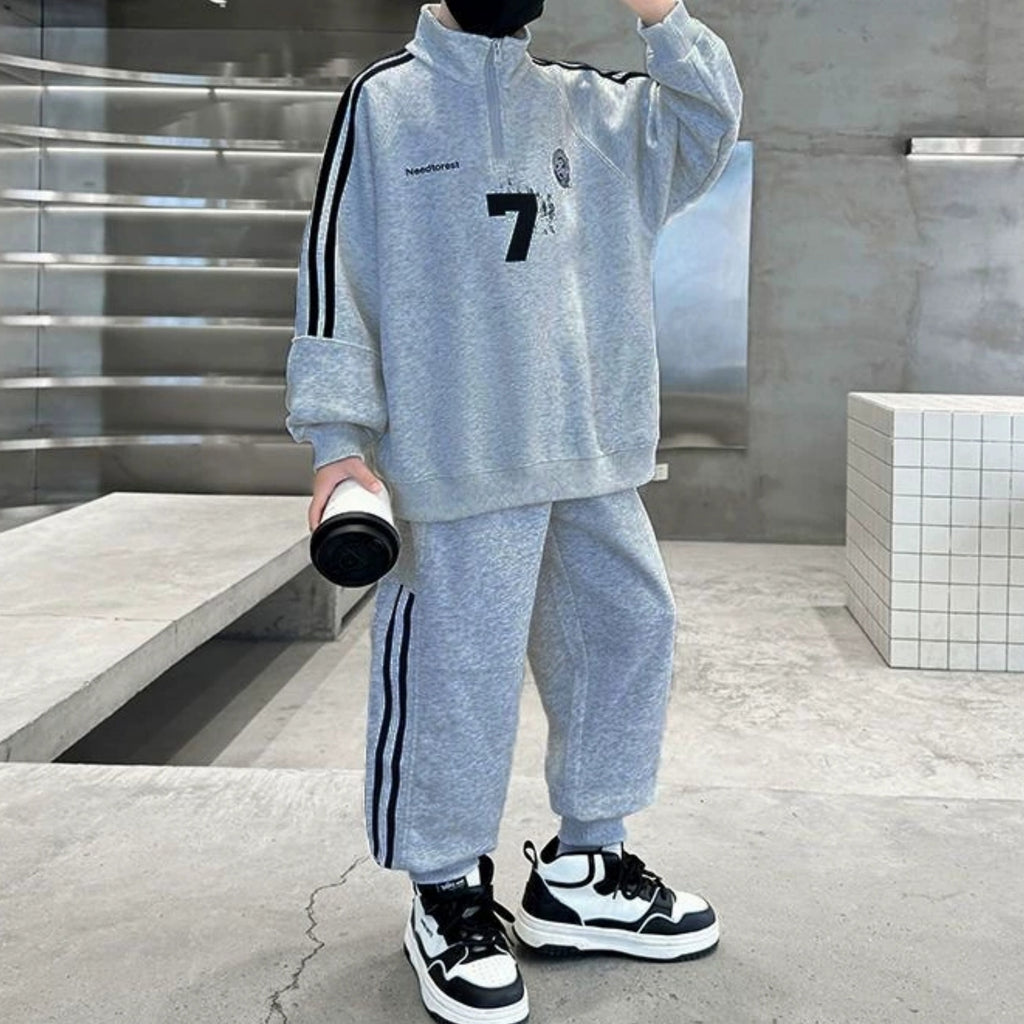 Modern Chic All-Season Casual Sporty Spring Boys' Pants Suit, Ages 4-14 | Color: Grey | Image 1