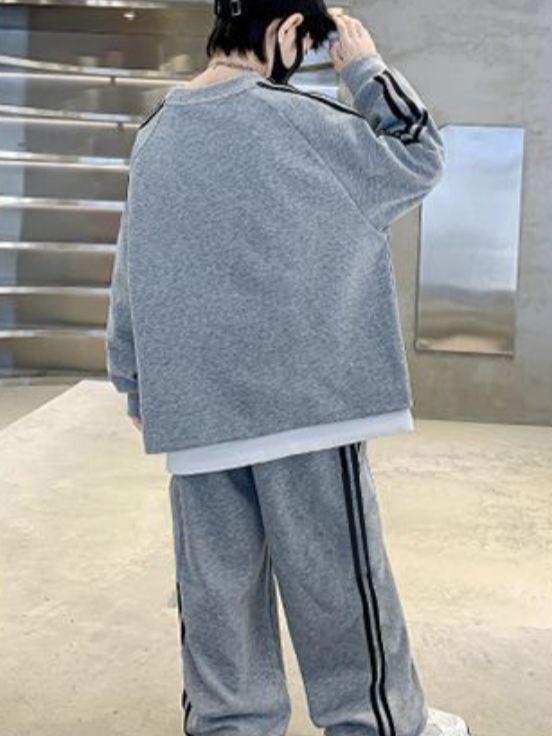 Modern Chic All-Season Casual Sporty Autumn 2-Piece Boys' Pants Suit, Ages 4-14 | Color: Grey | Image 3