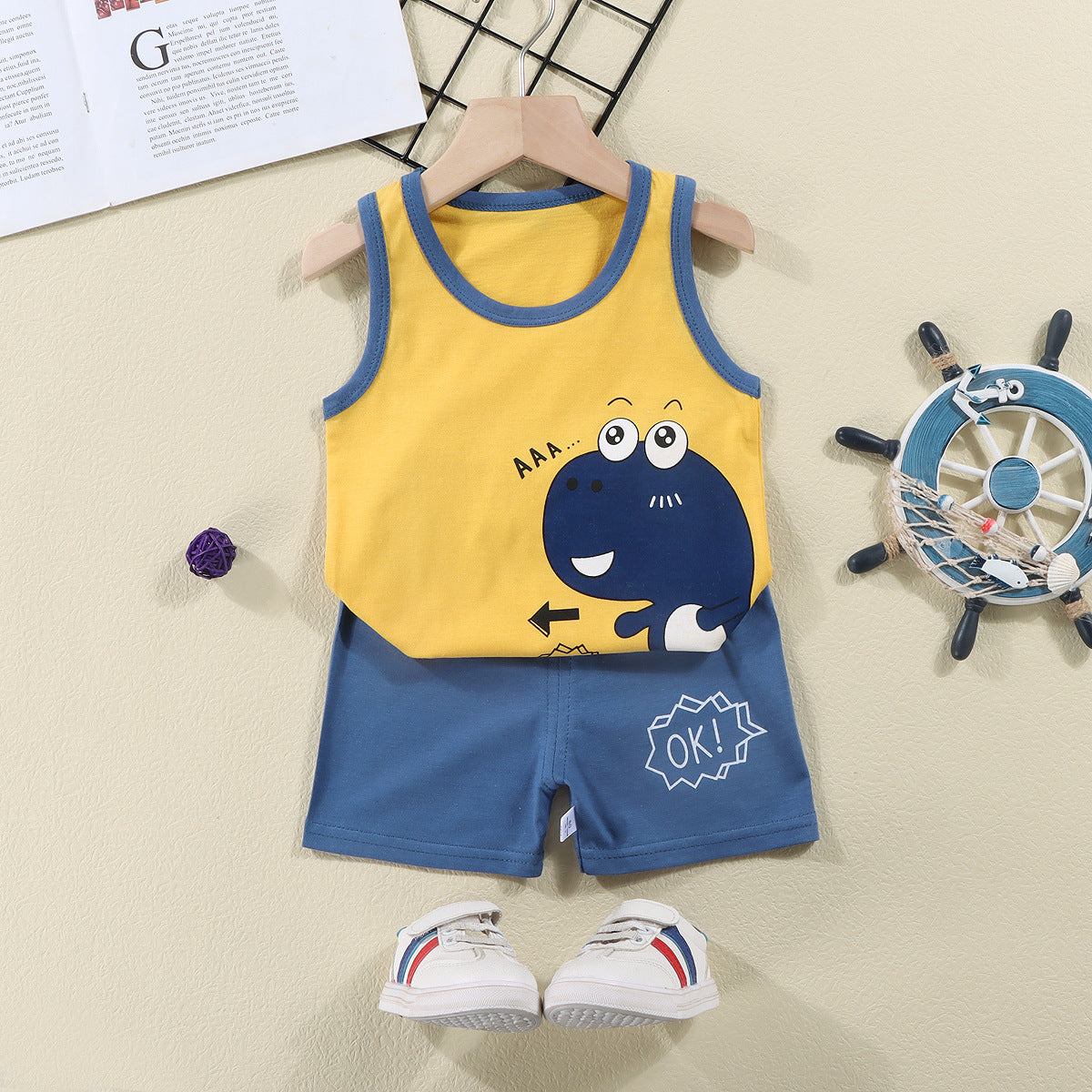 Casual Sporty Summer 2-Piece Unisex Baby Pants Suit, Ages 1-24 Months | Color: Yellow | Image 1