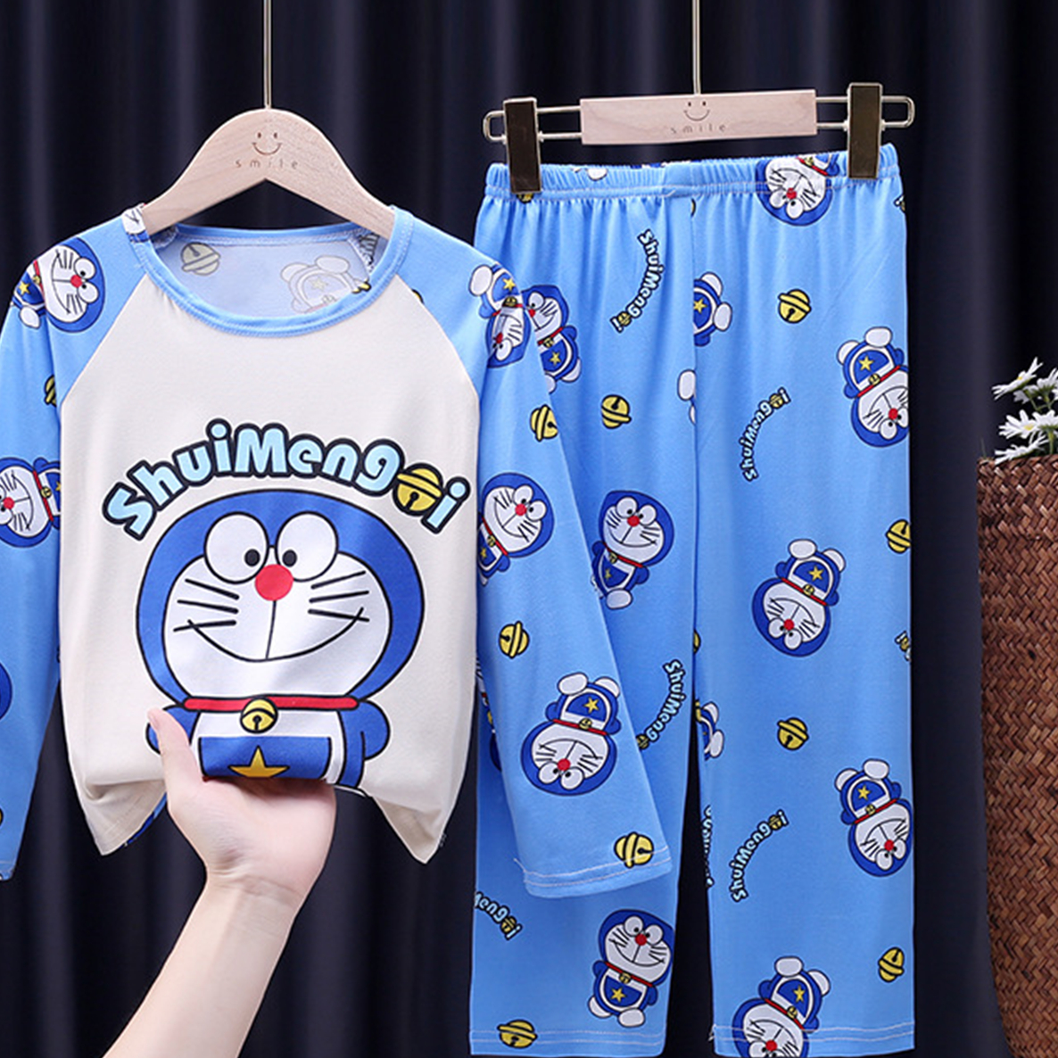 Modern Chic All-Season Minimalist Autumn 2-Piece Unisex Kids' Pajama Set, Ages 2-11 | Color: Blue | Image 3