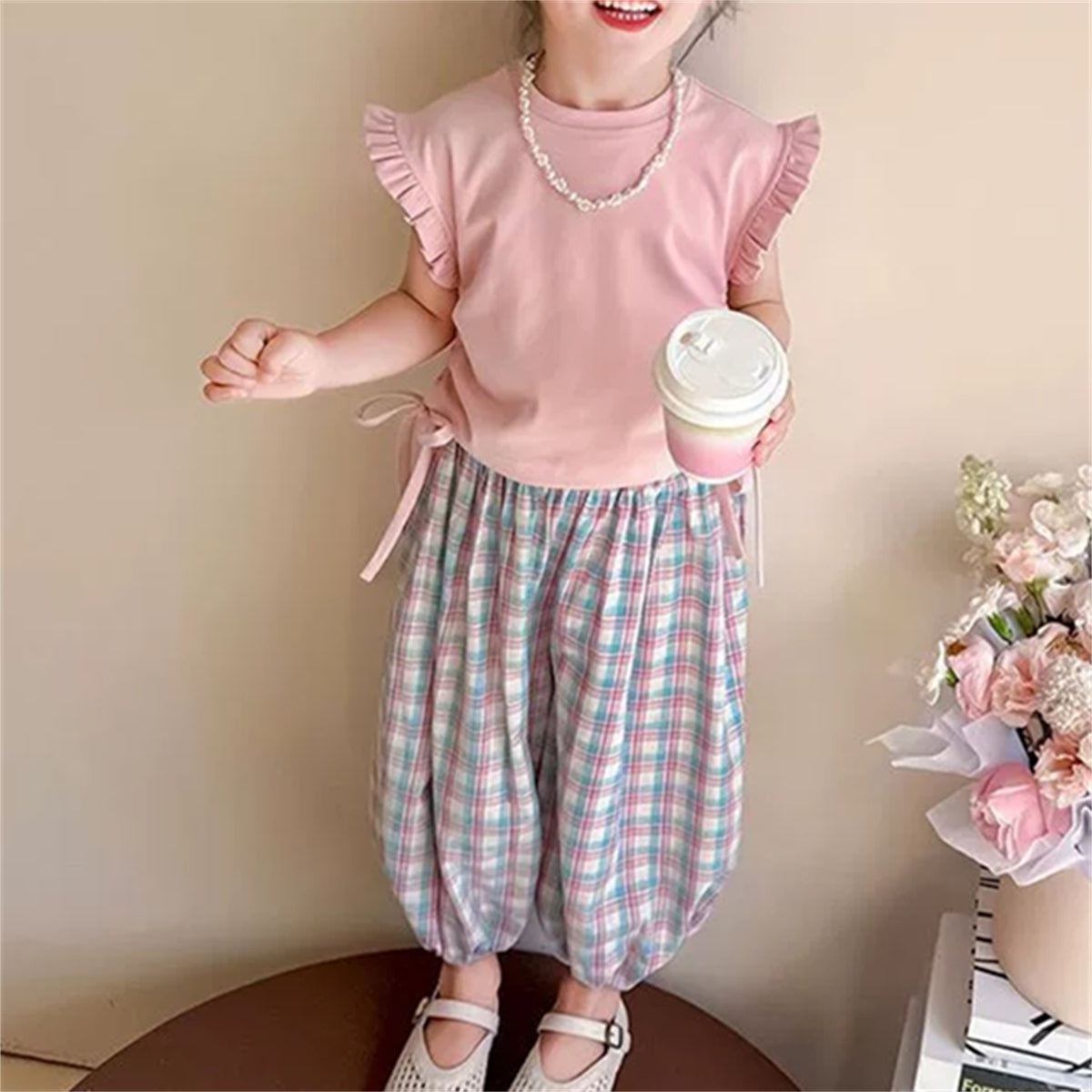 Sweet & Cute Summer 2-Piece Girls' Pants Suit, Ages 2-9 | Color: Pink | Image 1