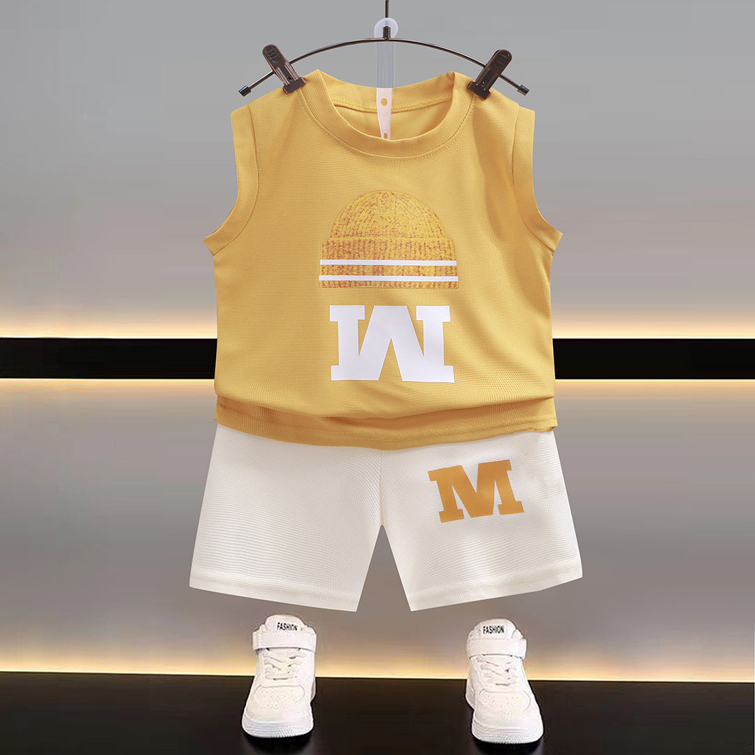 Modern Chic All-Season Minimalist Summer 2-Piece Boys' Pants Suit, Ages 2-9 | Color: Yellow | Image 1