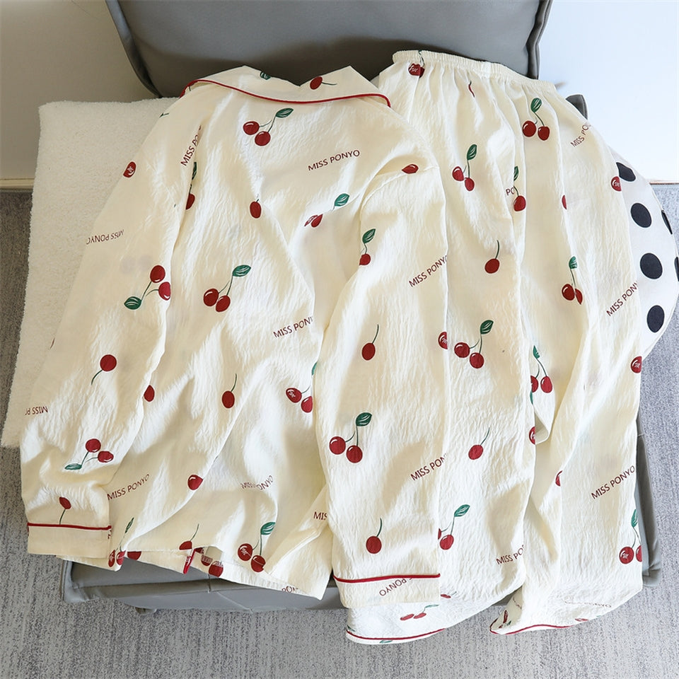 Sweet & Cute All-Season 2 Pcs Women 's Long Sleeve Sleep Set | Color: White | Image 3