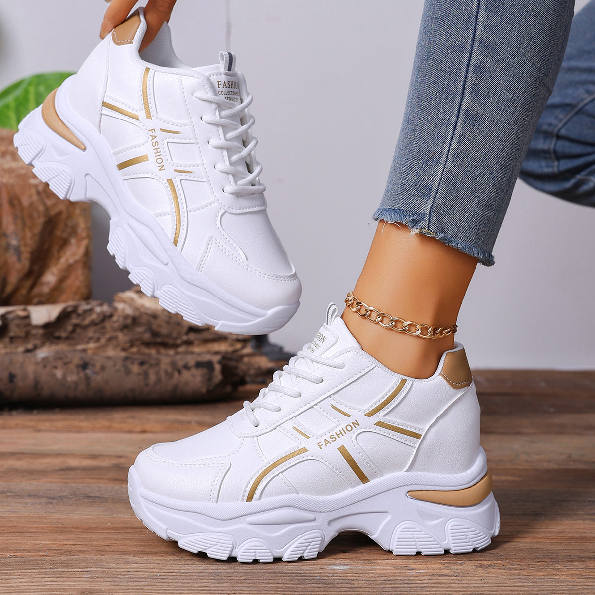Modern Chic All-Season PU/Artificial Leather/Microfiber Leather Women's Casual Shoes | Color: Khaki | Image 1