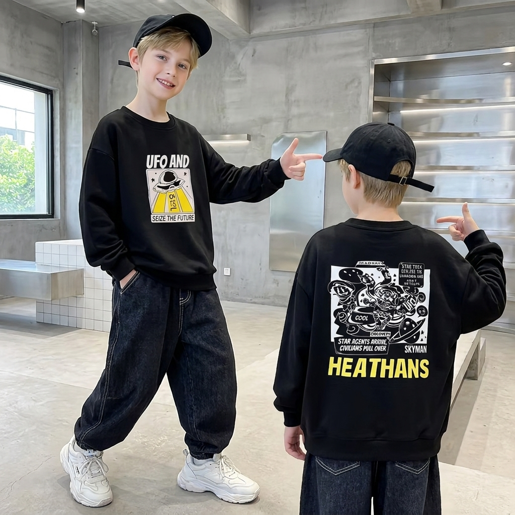 Minimalist Autumn Boys' Sweatshirt, Ages 2-13 | Color: Black | Image 3