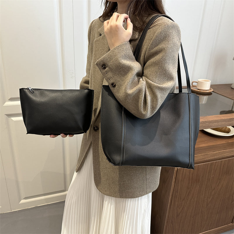 Trendy Autumn PU/Artificial Leather/Microfiber Leather Women's Handbags Tote Bags | Color: Black | Image 2