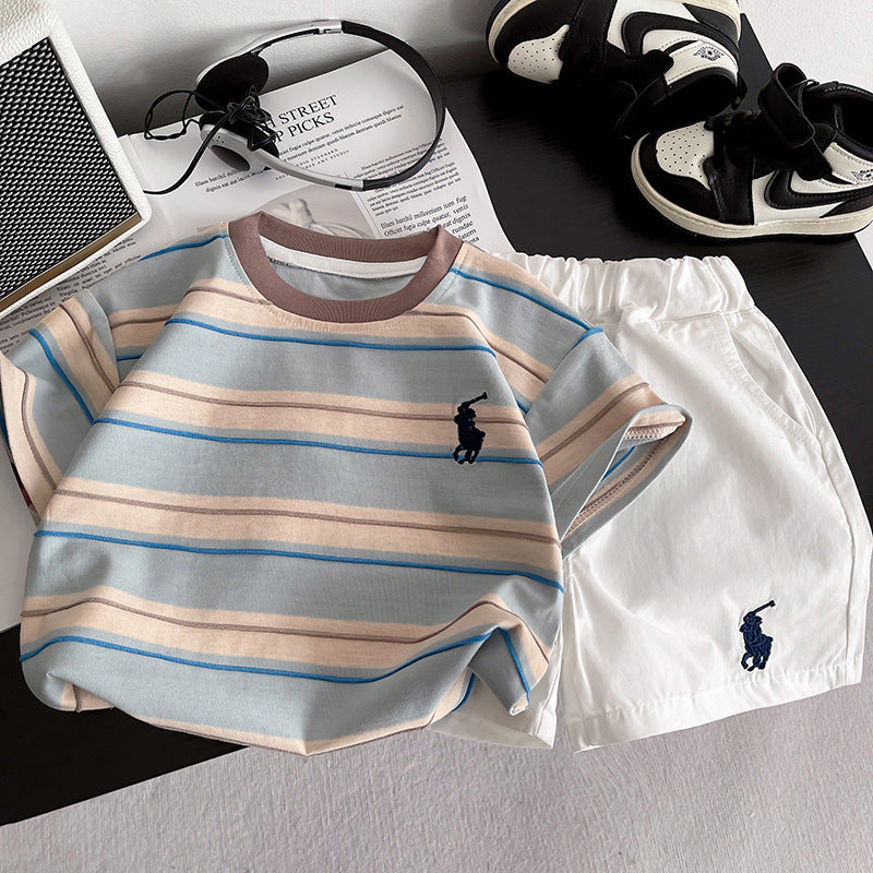 Modern Chic All-Season Casual Sporty Summer 2-Piece Boys' Pants Suit, Ages 2-5 | Color: Blue | Image 1