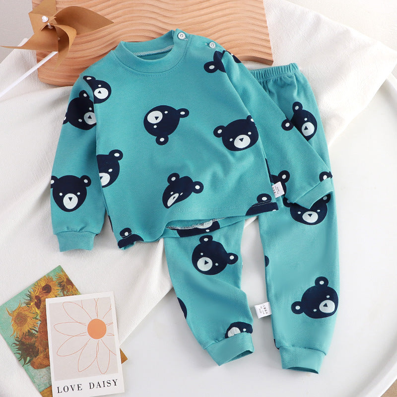Minimalist Autumn 2-Piece Unisex Kids' Pajama Set, Ages 2-9 | Color: Blue&Black | Image 1