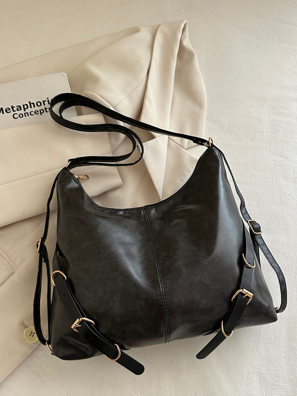 Trendy Autumn PU/Artificial Leather/Microfiber Leather Women's Shoulder Bags Tote Bags | Color: Black | Image 1