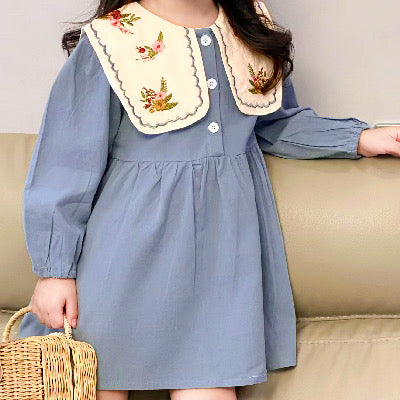 Sweet & Cute Autumn Girls' A-Line Dress, Ages 2-9 | Color: Blue | Image 1