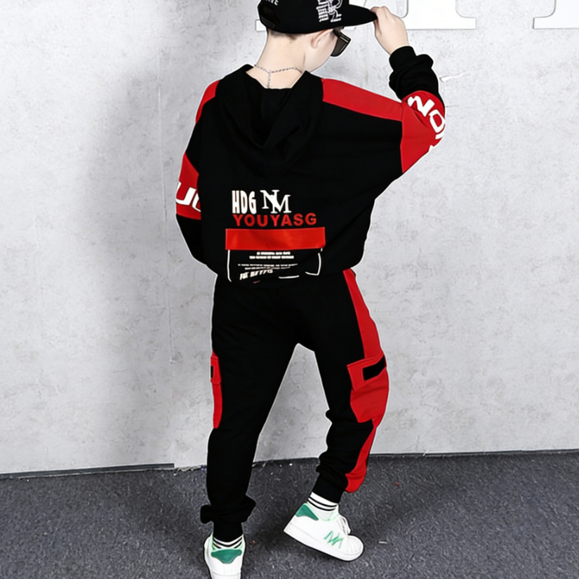 Casual Sporty Spring 2-Piece Boys' Pants Suit, Ages 4-13 | Color: Red | Image 2