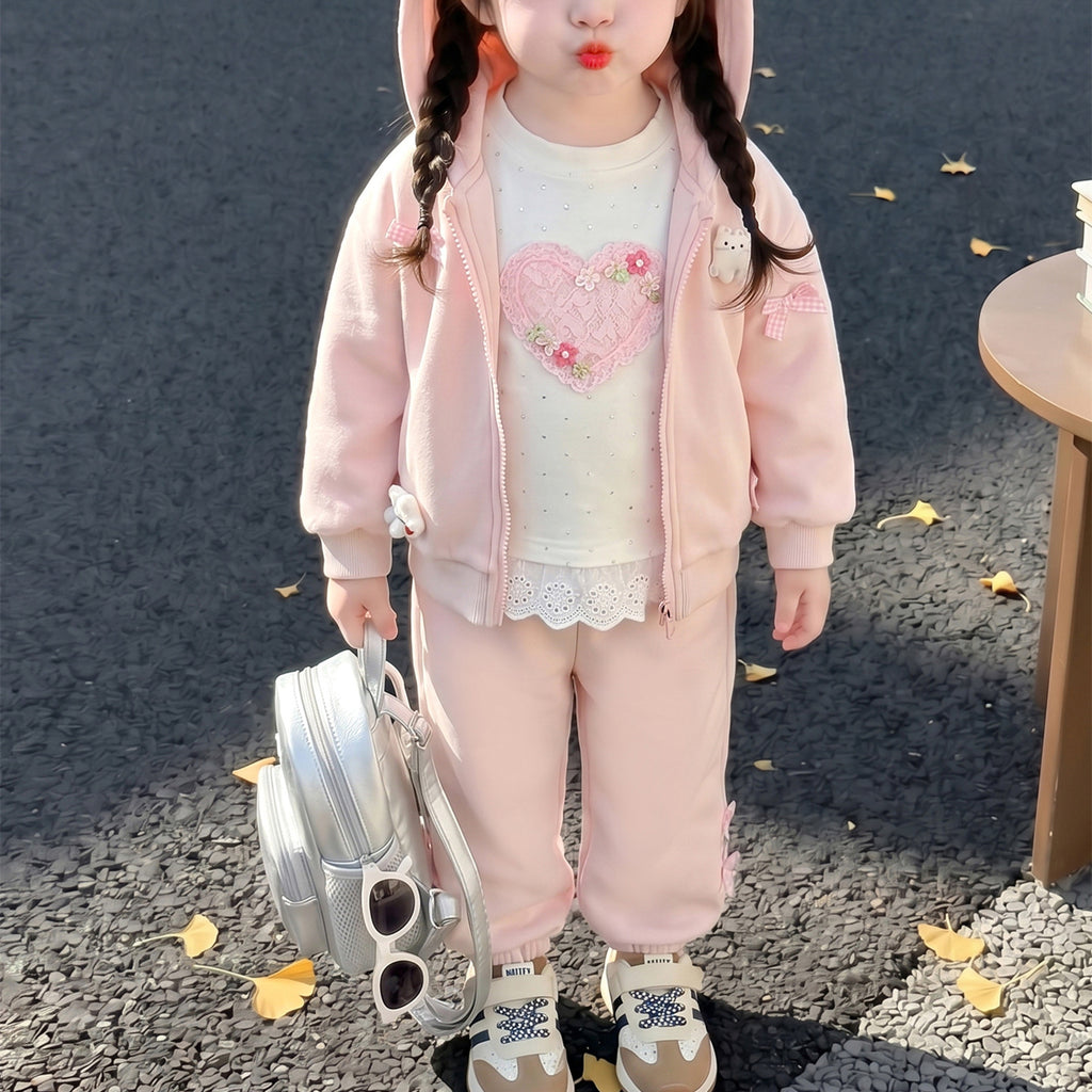 Casual Sporty Autumn 2-Piece Girls' Pants Suit, Ages 2-9 | Color: Pink | Image 2