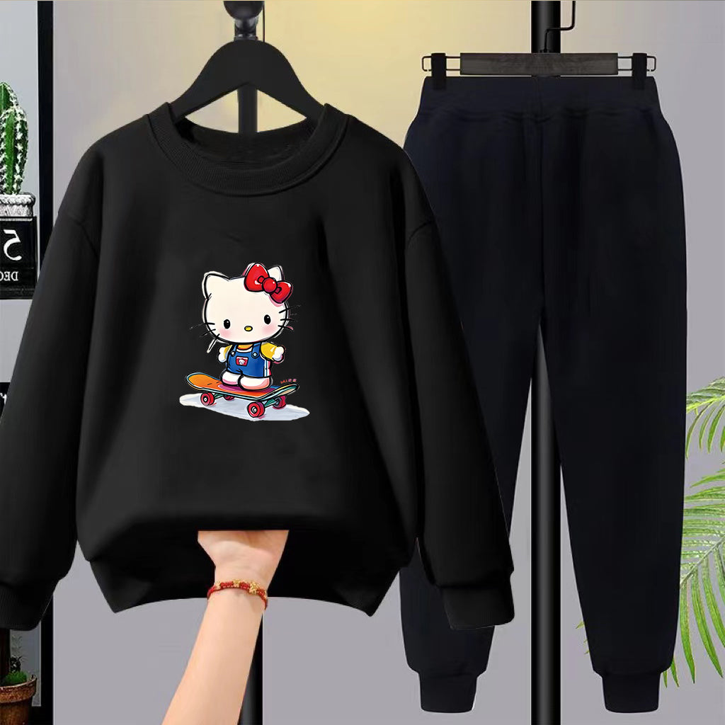 Modern Chic All-Season Minimalist Autumn 2-Piece Girls' Pants Suit, Ages 4-14 | Color: Black | Image 1