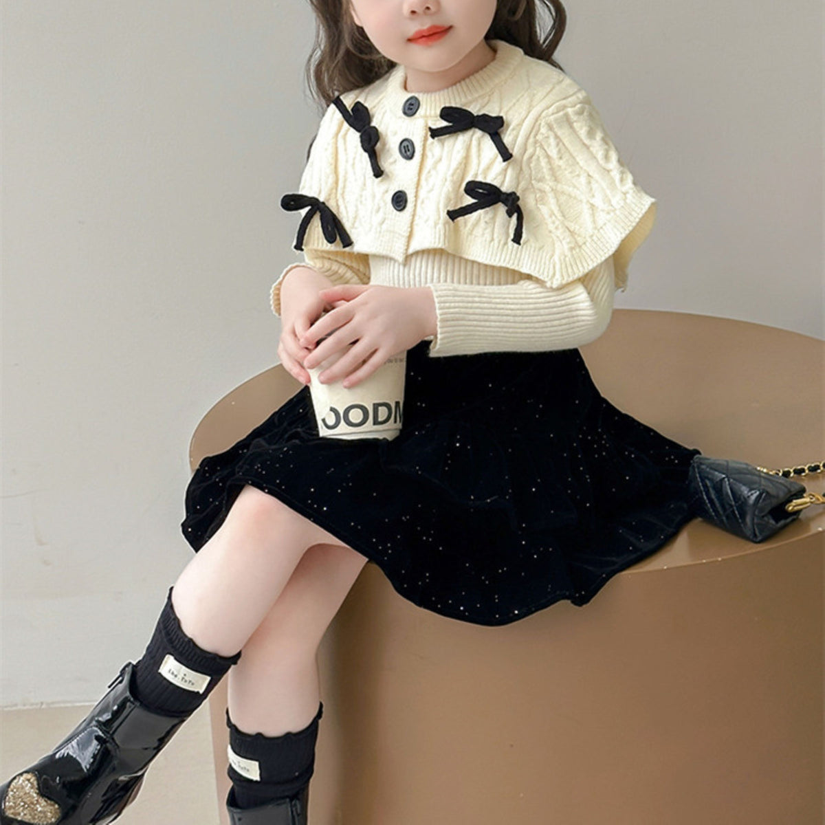 Elegant Winter 2-Piece Girls' Dress Suit, Ages 2-9 | Color: Beige | Image 3