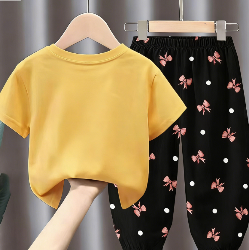 Modern Chic All-Season Minimalist Summer 2-Piece Girls' Pants Suit, Ages 2-9 | Color: Yellow | Image 3