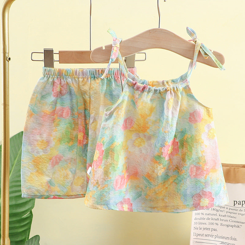 Minimalist Summer 2-Piece Girls' Pants Suit, Ages 2-9 | Color: Yellow | Image 1