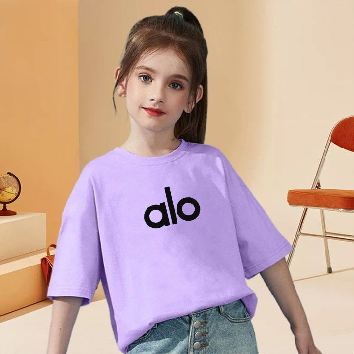 Modern Chic All-Season Minimalist Summer Girls' T-Shirt, Ages 4-14 | Color: Purple | Image 1