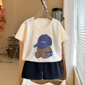 Modern Chic All-Season Minimalist Summer 2-Piece Unisex Kids' Pants Suit, Ages 2-5 | Color: Deep Blue | Image 1