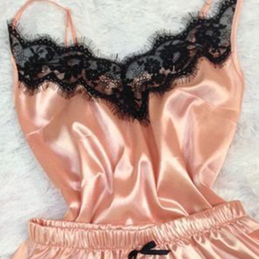 Minimalist Summer 2 Pcs Women 's Sleeveless Night Set | Color: Pink | Image 2
