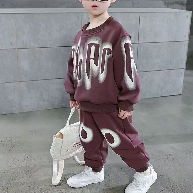 Trendy Autumn 2-Piece Boys' Pants Suit, Ages 2-9 | Color: Purple | Image 1