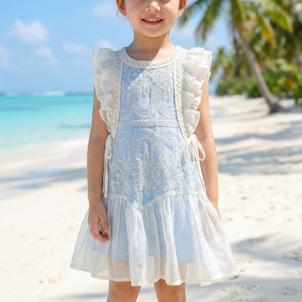 Casual Sporty Summer Girls' A-Line Dress, Ages 2-7 | Color: Blue | Image 1