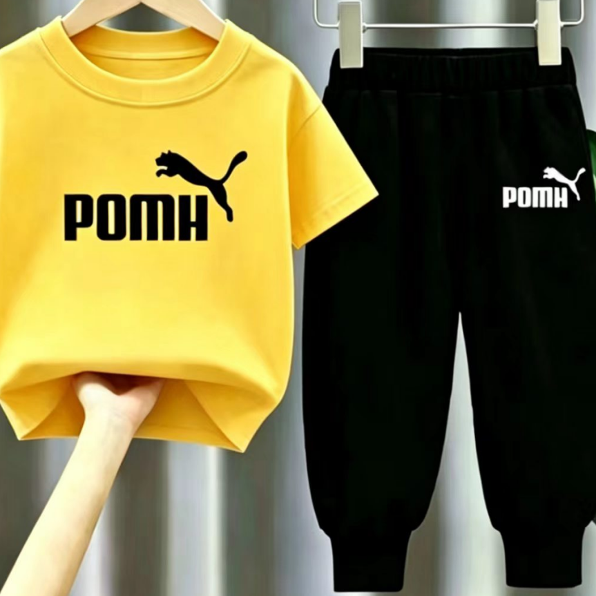Modern Chic All-Season Casual Sporty Summer 2-Piece Unisex Kids' Pants Suit, Ages 2-13 | Color: Yellow | Image 1