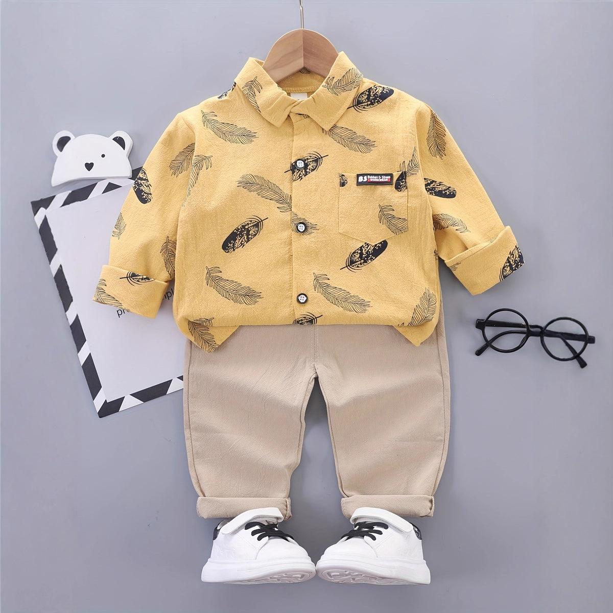 Minimalist Spring 2-Piece Baby Boys' Pants Suit, Ages 9-24 Months | Color: Yellow | Image 1