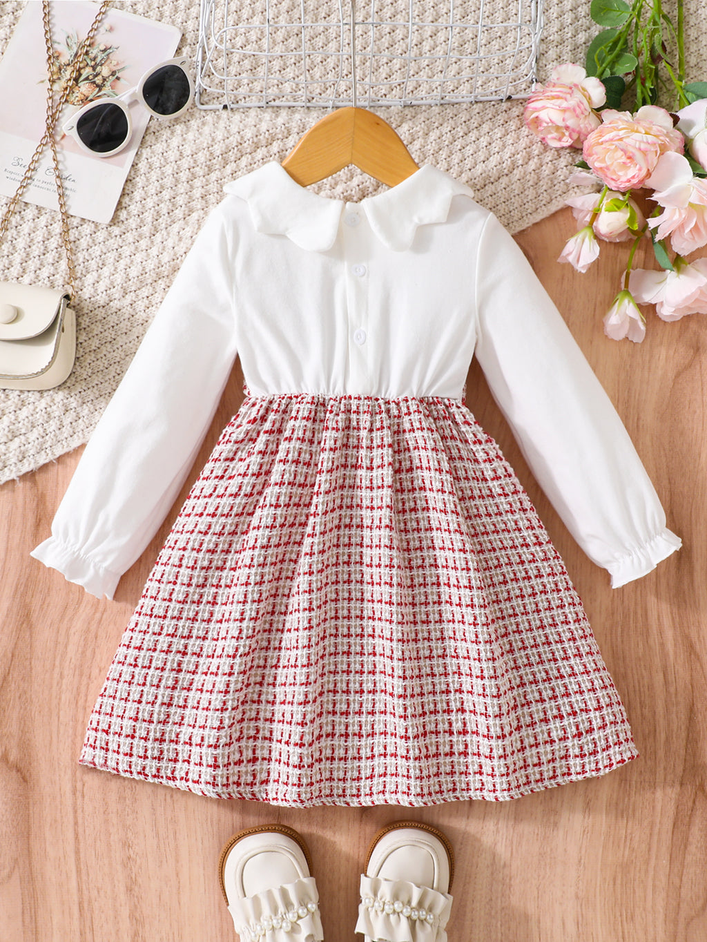Elegant Autumn Baby Girls' Dress, Ages 1-24 Months | Color: Red | Image 3