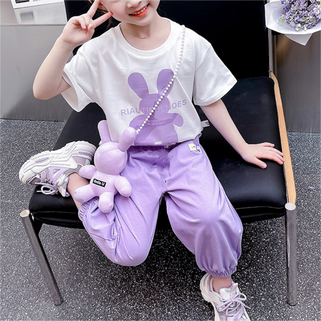 Minimalist Summer 2-Piece Girls' Pants Suit, Ages 2-9 | Color: Purple | Image 3