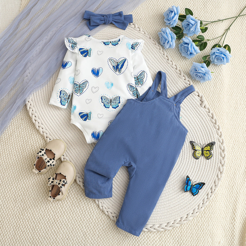 Trendy Autumn 3-Piece Baby Girls' Pants Suit, Ages 0-6 Months | Color: Blue | Image 3