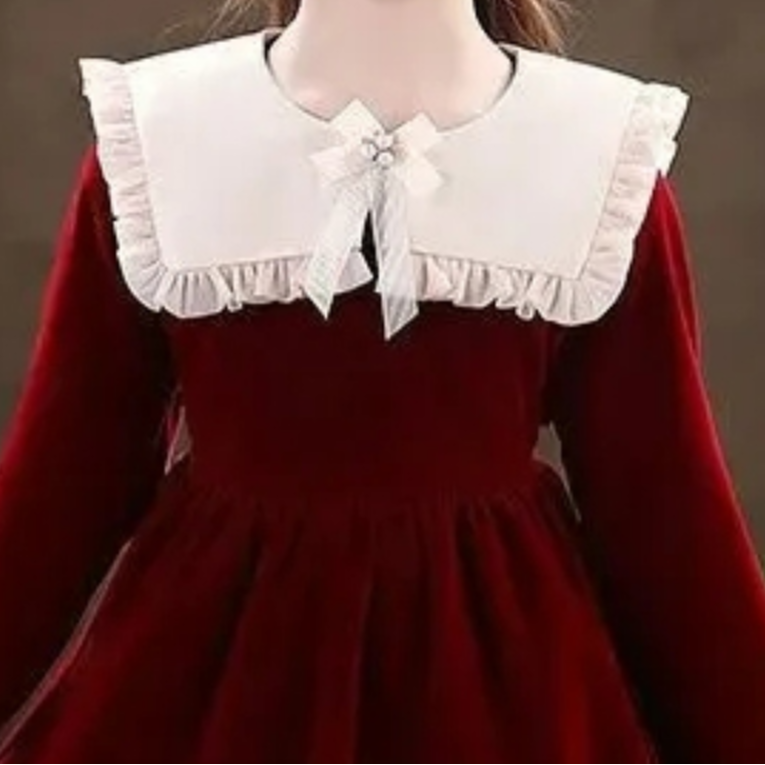 Elegant Winter Girls' A-Line Dress, Ages 3-14 | Color: Red | Image 3