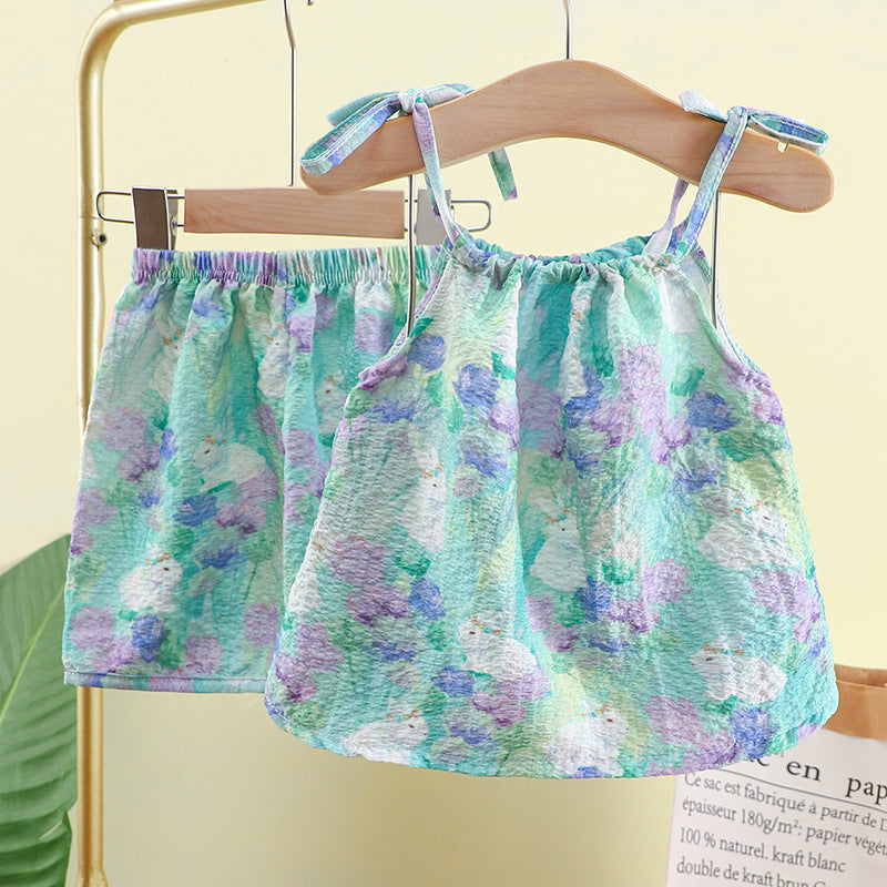 Minimalist Summer 2-Piece Girls' Pants Suit, Ages 2-9 | Color: Green | Image 1