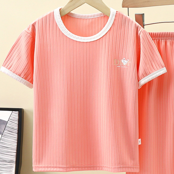 Minimalist Summer 2-Piece Unisex Kids' Pants Suit, Ages 2-9 | Color: Pink | Image 3