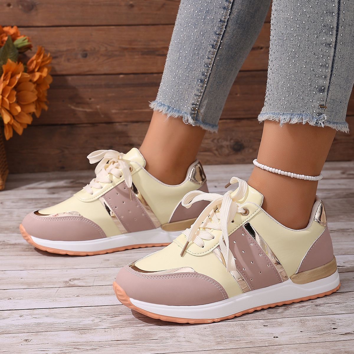 Modern Chic All-Season PU/Artificial Leather/Microfiber Leather Women's Casual Shoes | Color: Yellow | Image 1