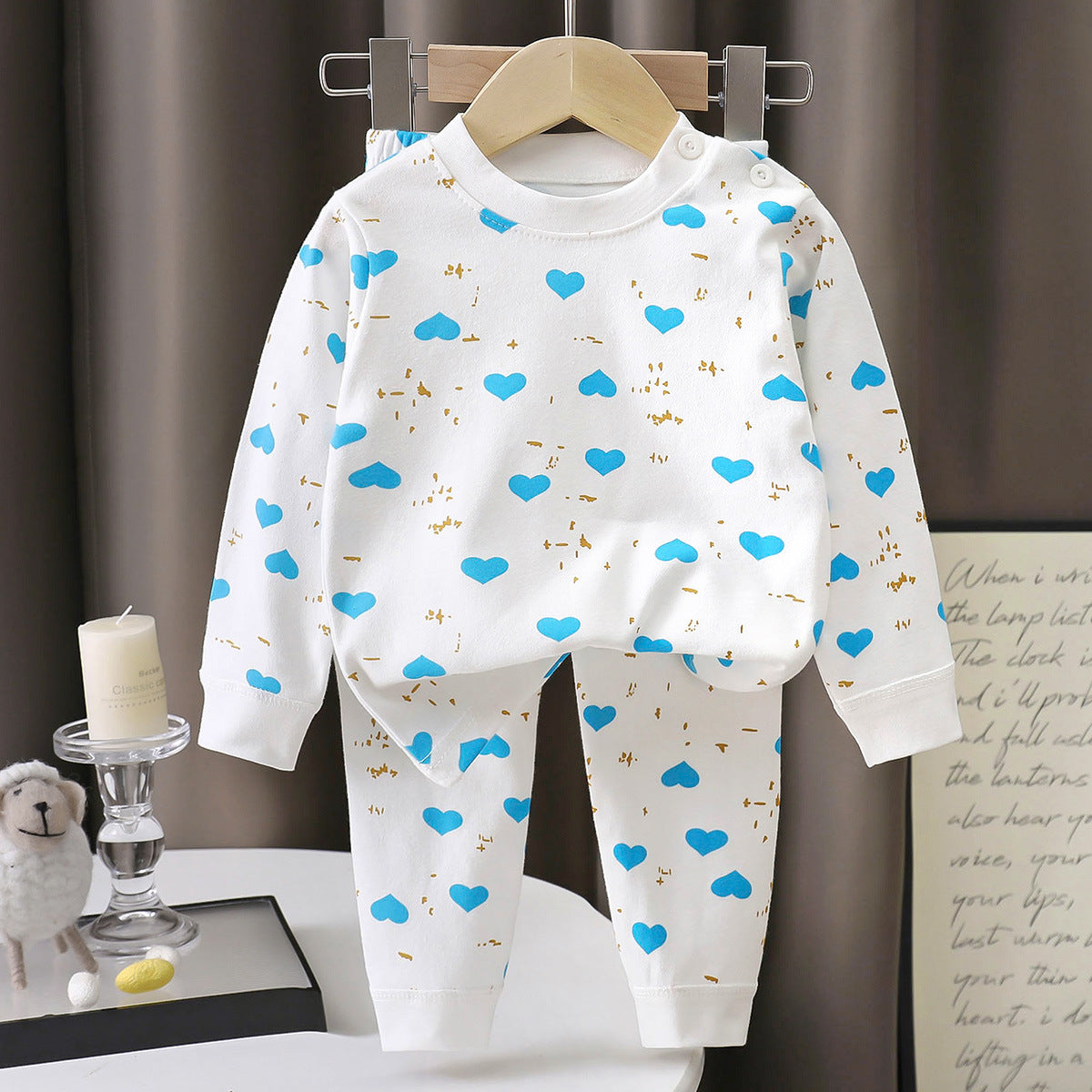 Minimalist Spring 2-Piece Unisex Kids' Pajama Set, Ages 2-7 | Color: Blue | Image 1